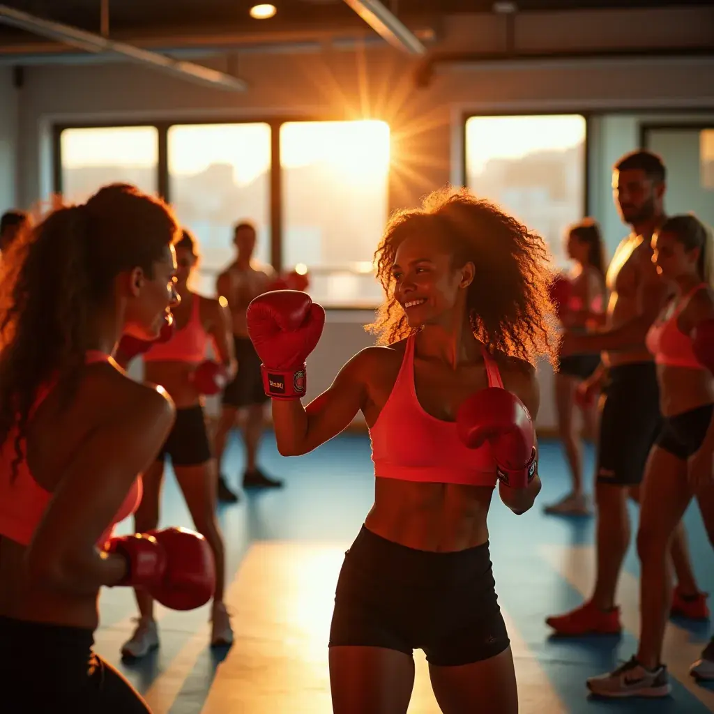 Imagen de un grupo de personas realizando ejercicios de boxeo en un gimnasio.
